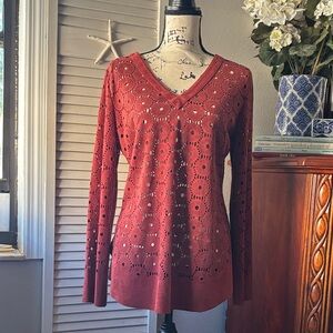 Alberto Makali Faux Suede Brick Red Long Sleeve Top M